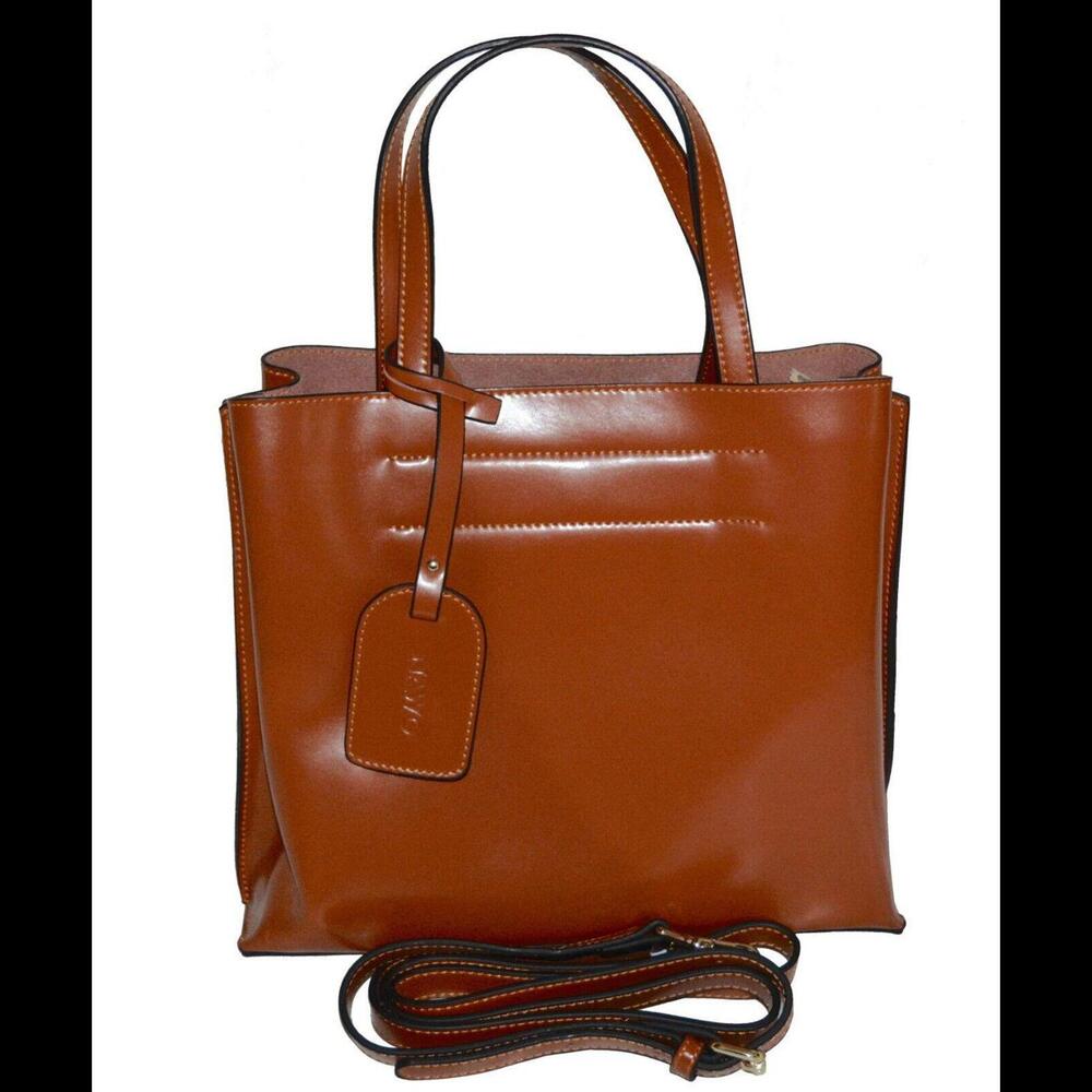 NEW NAWO Crossbody Shoulder Bag Genuine Leather Womens Tote Handbag Cognac